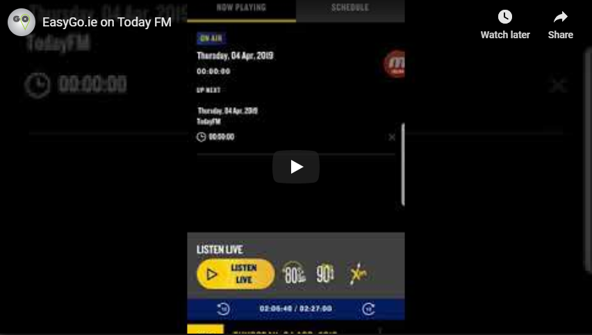 Screenshot of EasyGo being featured on Today FM.