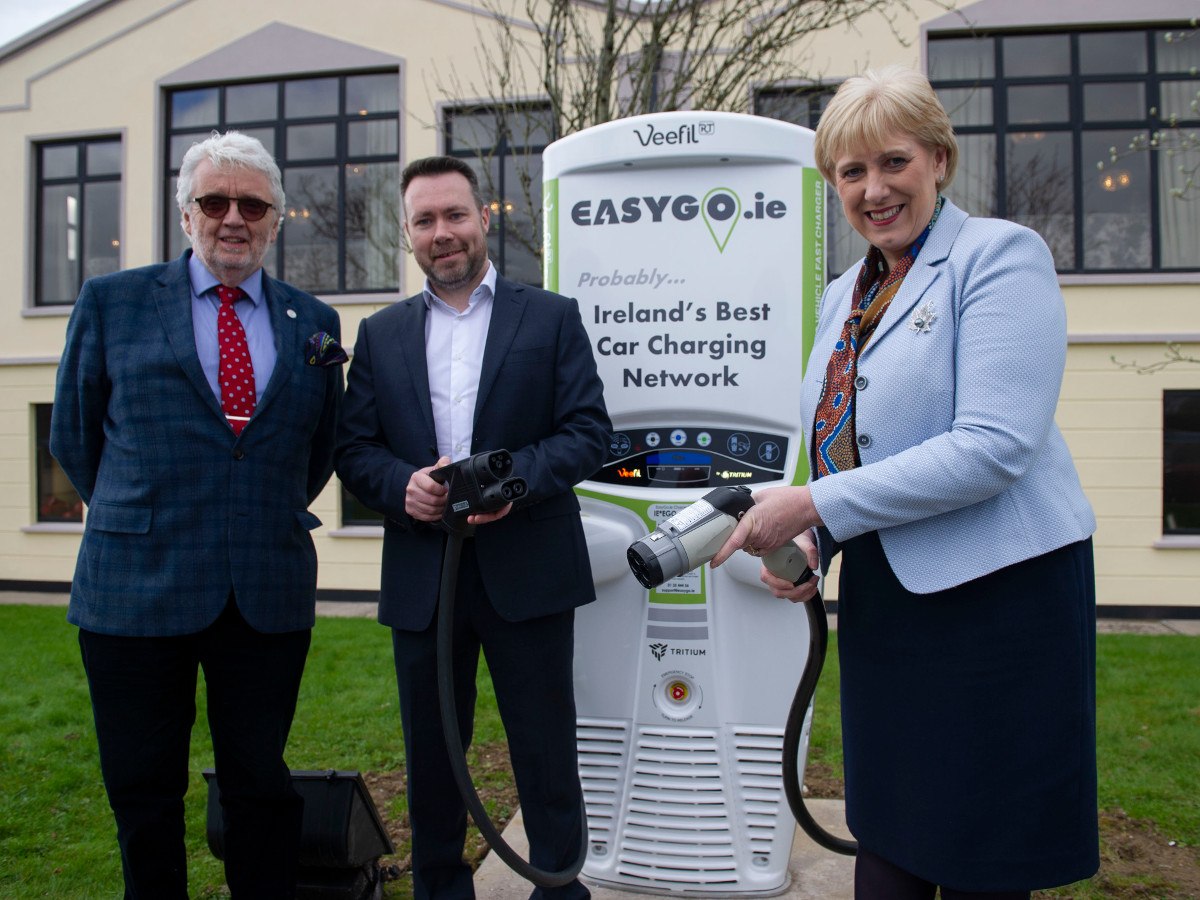 EasyGo new charger being announced with Chris Kelly, Gerry Cash and Heather Humphreys pictured