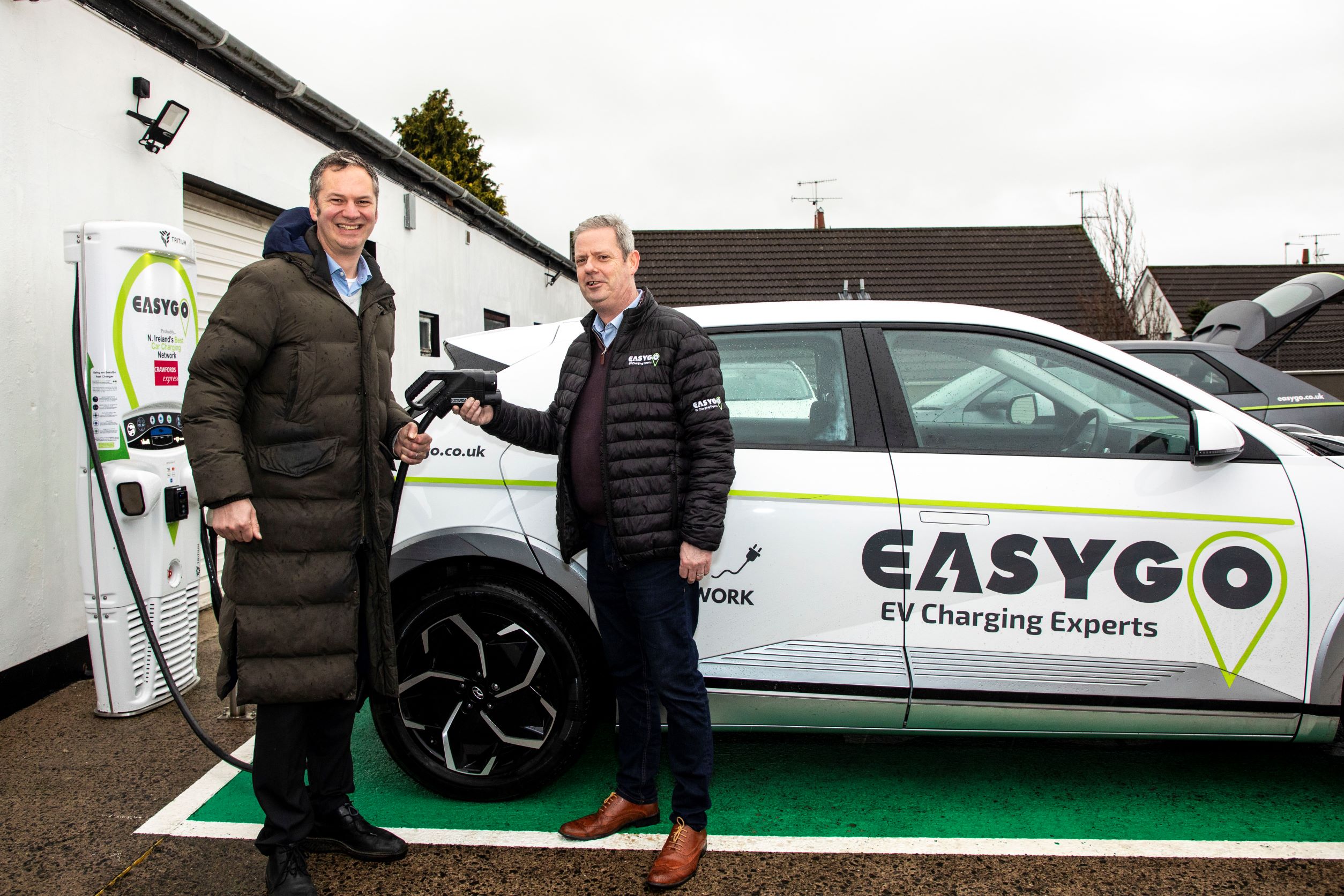 New EasyGo charger at Crawfords Express. Robert Crawford and Stephen Kelly pictured.
